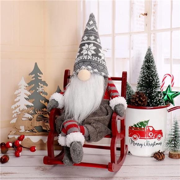 Christmas Gnome Plush Rocking Chair Santa, Scandinavian Tomte Nisse, 15 x 6.5 in - Picture 1 of 7